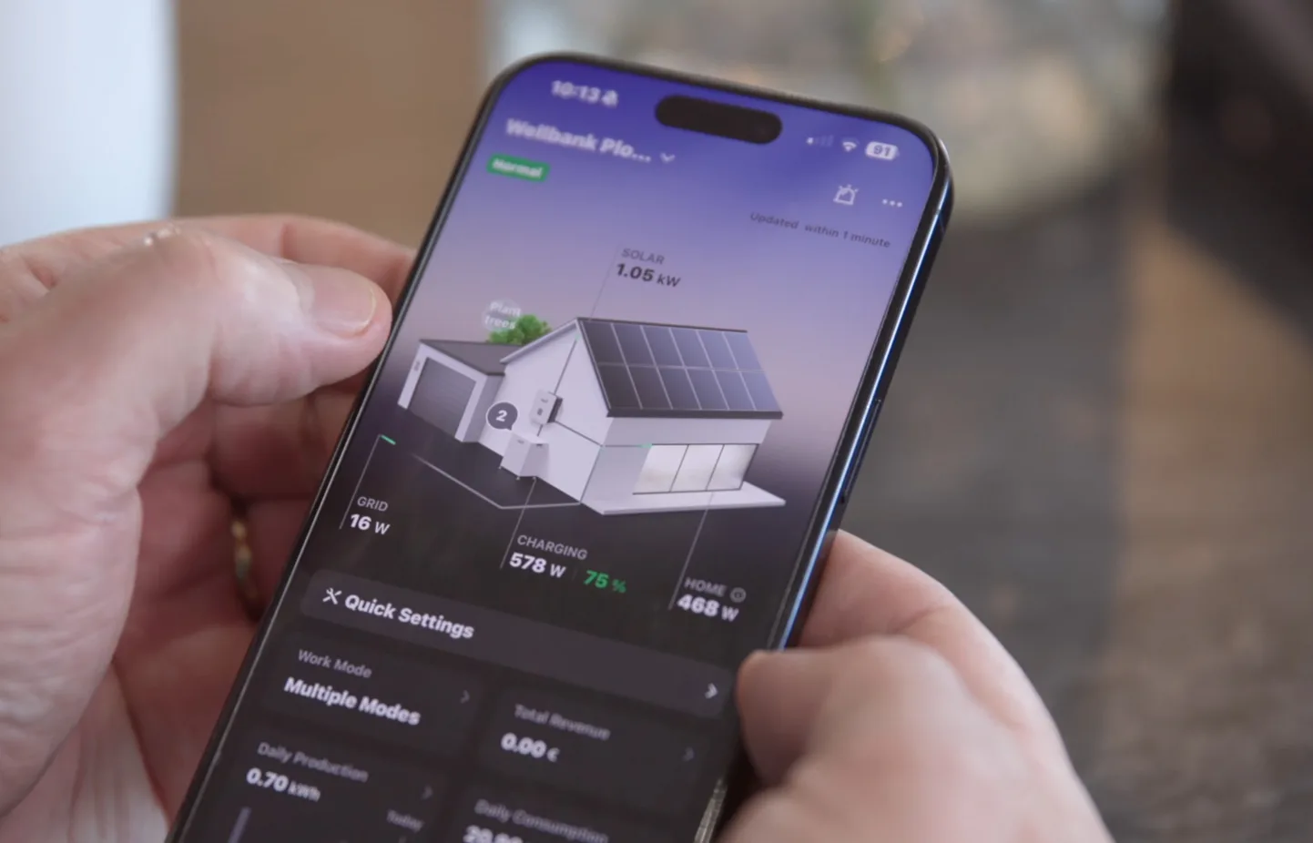 Fox ESS solar and battery monitoring system on a phone